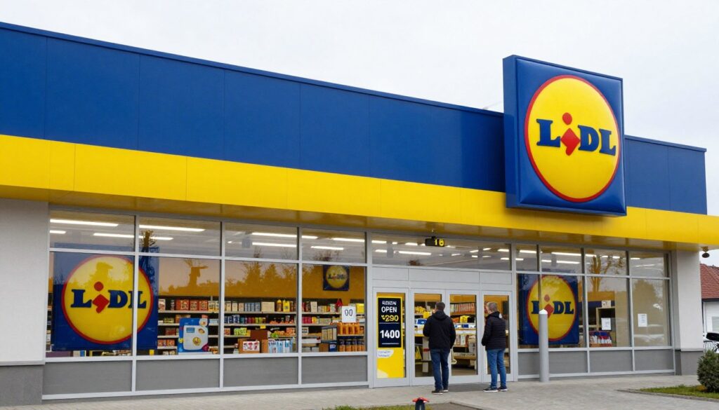 Lidl store exterior showing opening hours