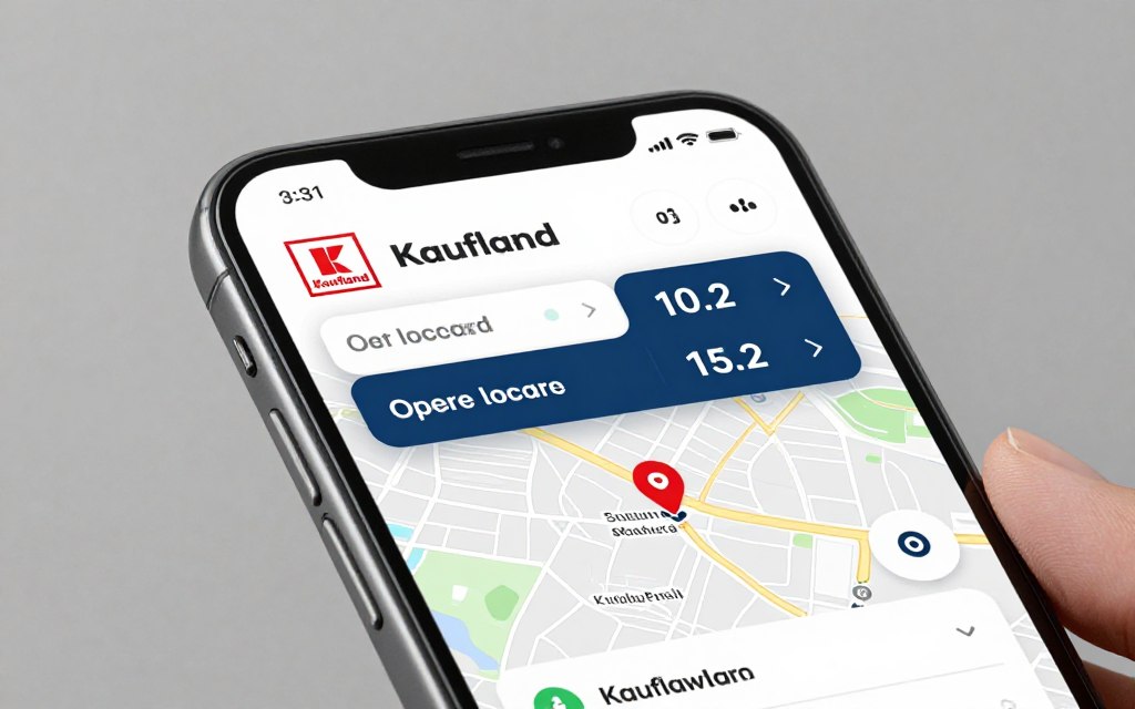 Smartphone displaying Kaufland mobile app with store hours