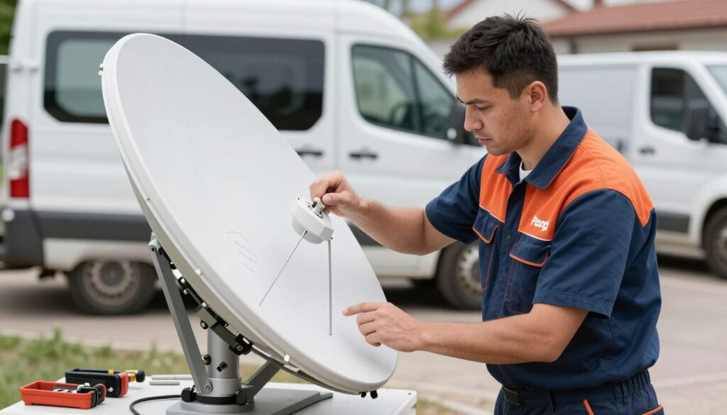 Technik Cyfrowy Polsat naprawiający instalację telewizyjną