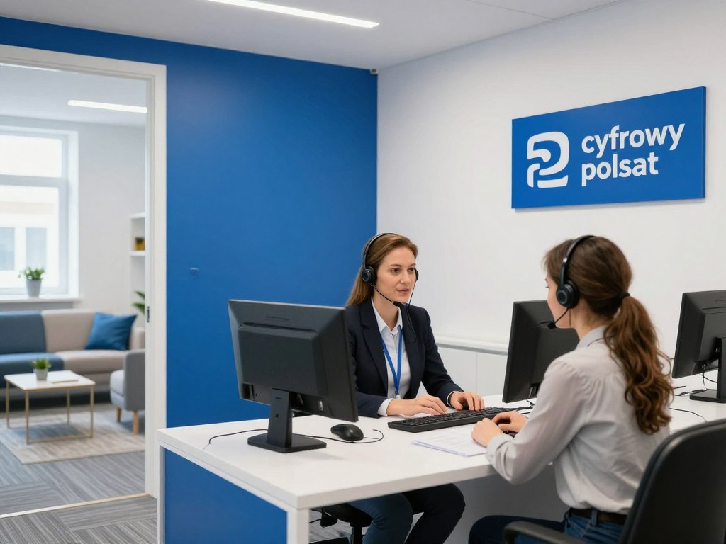 Wnętrze punktu obsługi klienta z konsultantem i klientem