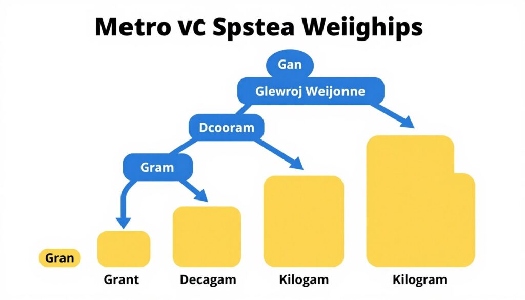 schemat systemu metrycznego pokazujący relacje między jednostkami masy